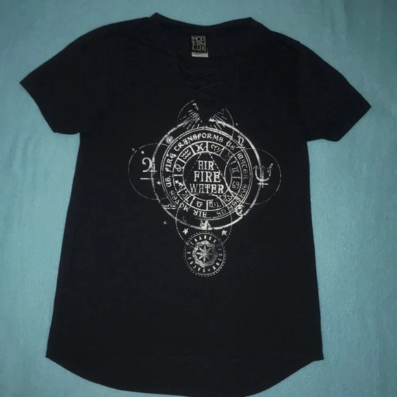 MODERNLUX lace-up short sleeve v-neck size M hi / low Air Fire Water black - Picture 1 of 9